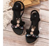 Women's Rhinestone Decor Sandals, Slip On Ankle Elastic Strap Flat Slingback Shoes, Vacation Beach Boho Shoes