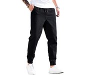 Men's jeans with cotton rope at the waist, straight leg length, D-shaped running washed denim fabric