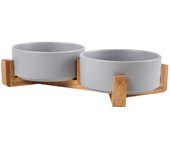 Ceramics Wood Stand with No Spill Large Feeder Dish with Dog Bowl Cat Food Water Bowls for Dogs Cats Feeding Puppy  Pet Supplies