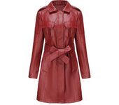 Mid-length leather coat with belt spring and autumn long-sleeved leather trench coat fashionable coat woman