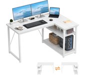 Escritorio Esquinero Pequeño en L de 110x80 cm con Almacenamiento, Escritorio de Esquina con Estante Reversible, Estable Mesa Ordenador en L para Oficina, Estudio o Secretaría, Marrón
