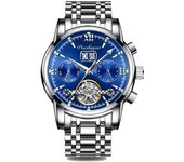 Boda berenjena nuevo impermeable multifunción reloj mecánico automático para hombres reloj luminoso hueco calendario de acero inoxidable para hombres con