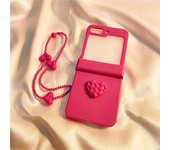 Korean Cute Weave 3D Love Heart Rose Red Case with Portable Bracelet for Galaxy Z Flip 5 Z Flip5 Flip4 Zflip3 Zflip5 Cover