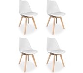 Pack de 4 Sillas Escandinavas Acolchadas para Cocina, Salón o Comedor, Modelo Sena, Patas de Madera, Prácticas y Funcionales, Fácil Montaje, Color Blanco