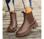 Botas Cálidas De Puntera Redonda Para Mujer, Moda De Invierno