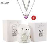 Luxury Hot Red Zircon Heart & Dagger Pendant Double Couple Necklace Set with Real Preserved Rose & Teddy Bear – Romantic Jewelry Gift for Mother’s Day, Valentine’s Day, Birthday & Anniversary