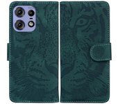For Motorola Edge 50 Pro 5G Leather Case Phone Wallet Cover Tiger Pattern Imprinted