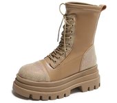 Zapatos De Diamantes De Imitación Brillantes Para Mujer Botas De Plataforma Cómodas Botines Con Cordones