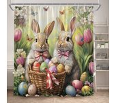 Funny Easter Shower Curtains Cute Cat Rabbit Eggs Butterfly Tulip Flowers Rustic Fabric Home Bathroom Curtain Decor With Hooks