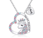 Fashion Initial Letter Unicorn Necklace You Are Magical Horse Pendant Necklaces For Girls Birthday Gifts