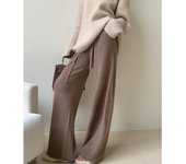 BGTEEVER Casual Loose Female Drawstring Wide Leg Pants Autumn Winter Elastic Waist Ladies Floor-Length Woolen Straight Trousers