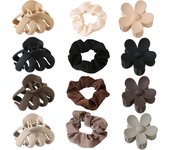 12 Pack Matte Large Hair Claw Clips Octopus  Flower Hair Clips Scrunchies Hair Ties Thick Non Slip Strong Hold for Women Thin Hair Claw Clips Set