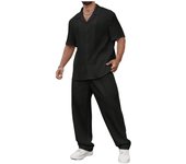 Men's Plus Size 2 Piece Outfits Summer Short Sleeve Button Down Shirt and Pants Set