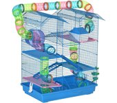 Jaula para Hámster Hábitat para Animales Pequeños de Múltiples Niveles con 4 Plataformas Cuenco de Comida Bebedero Rueda de Ejercicio Escaleras Sistema de Tubos 47x30x59 cm Azul