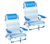 62262 - Pack de 2 sillas plegables multiposición para playa, jardín, terraza o camping beige, Medidas 64x11x64cm, 4 posiciones, con cojín en el cabecero, Incluye asa de transporte, Ibiza X2