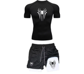 Men's Workout Compression Set Y2K Spider Printed Gym Tshirts Breathable Running Shorts Quick Dry Sports Rash Guard Sportwear Set