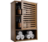 Armario de Baño de Pared, Mueble Colgante de Bambú con Puerta y Estante Ajustable, Organizador de Almacenamiento sobre Inodoro para Baño, Cocina, 60cm de Altura, Natural
