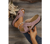 Zapatillas Zapatos de cuero para mujer Cuñas Punta abierta Diapositivas antideslizantes informales Moda exterior Playa Sandalias en forma de hoja 43 tamaños