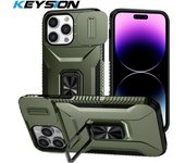 KEYSION Shockproof Case for iPhone 13 Pro Max 12 Slide Camera Protection Ring Stand Phone Cover for iPhone 11 12 Pro Max
