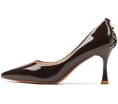 Zapatos de mujer, hebilla de tacón, metal, espejo, punta puntiaguda, charol, tacones altos, zapatos sencillos, boca baja, PU