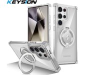 KEYSION Transparent Case for Samsung S24 Ultra S23 FE S22+ Magnetic Ring Stand Phone Cover for Galaxy Note 20 Ultra