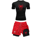 Men's Workout Compression Set Y2K Spider Printed Gym Tshirts Breathable Running Shorts Quick Dry Sports Rash Guard Sportwear Set