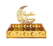 Acrylic Eid Mubarak Food Tray Ramadan Kareem Dessert Fruit Plate Moon Star Castle Islamic Muslim Festival Decor Gift,B