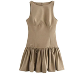 2025 Women's Ruffle Mini Dress with ck , Round Neck, Sleeveless, Elegant and Fashionable