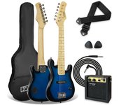 3rd Pack de guitarra eléctrica de tamaño 1/4 para niños principiantes de 3rd Avenue, amplificador portátil de 5 W, cable, funda de transporte, púas y correa, Negro