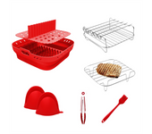 Air Fryer Silicone Shape Basket Tray Set Square Air Fryer Grill Accessories Reusable Air Fryer Mold Red