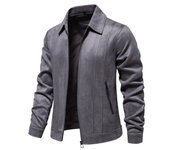 AIOPESON-Chaqueta de cuero sintético para hombre, abrigo informal de ante marrón con cuello vuelto, para negocios