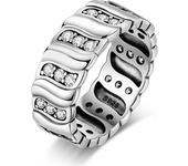 Wide retro women's pure silver ring, gemstone jewelry, Jomon Stone Pav é, date gifts and wedding parties