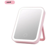 Espejo de tocador LED compacto portátil recargable por USB con pantalla táctil, espejo de maquillaje de atenuación
