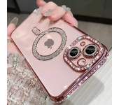 Nueva funda transparente de diamante brillante a la moda para iPhone 16E 15 14 13 11 12 Pro Max 16 Plus cubierta de parachoques de carga inalámbrica magnética