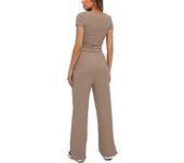 Women's 2 Piece Outfits Lounge Sets Short Sleeve Tops & High Waist Wide Leg Pants Tracksuit Sets