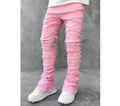 High Street White Men's Stacked Jeans Stretched Patchwork Tassel Damaged Denim Full Length Pants Hip-pop Trousers For Male