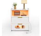 Rcynview White LED Bedside Table with 3 Drawers, Storage Table and Top Light, RGB LED Light, Metal Guides.