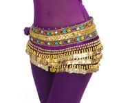 Belly Dance Costume Belt Velvet Belly Dancing Hip Scarf Indian Dancer Hipscarf Beads & Coins Training Performance Outfits Coins