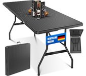 Mesa Buffet Plegable de plástico 180 x 75 cm con Aspecto de ratán, Mesa de Fiesta, de jardín para terraza y balcón 6 Personas Incl. asa de Transporte, Antracita