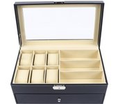 Caja para relojes, caja de joyas para relojes y gafas de sol, 6 cajas de joyas y 9 ranuras para gafas de sol
