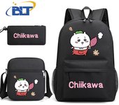 Chiikawa printed student school bag set children's backpack shoulder bag pencil case three-piece set