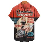 Vintage Spark Plug Graphic Shirts for Men, Loose Casual Lapel Blouse, Short Sleeve Button, 3D Print, Summer Fashion