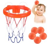 Juguete de baño para bebés: 5 Pelotas sin Agujeros + Canasta de Baloncesto con Ventosa Fuerte. Juguete de baño para niños pequeños o niños/niñas. Set de Juguetes para Sala de Estar, baño, Dormitorio