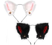 Diademas de Orejas de Gato 2pcs Cosplay de Peluche  para Mujeres y Niñas Disfraz de Halloween para Fiestas