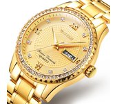 Moda hombre reloj doble calendario correa de acero a prueba de agua hombre reloj