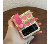 Korean Kawaii Fresh Blue 3D Tulip Wrist Strap Bracket Case for Samsung Galaxy Z Flip 3 4 5G Z Flip3 Zflip3 Zflip4 Cover