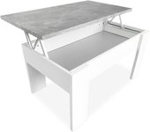 Online 0 Mesa de Centro Elevable, Mesita de Salón o Comedor, Acabado en Color Blanco con Tapa Gris, Medidas: 90 cm (Ancho) x 50 cm (Fondo) x 46-57 cm (Alto), Madera, 90 x 50 x 46/57 cm
