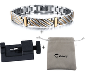 Magnetic Bracelet for Men Hand Chain Gold-color Magnetic Energy Benefits 21cm Jewelry Stainless Steel Waterproof 9mm Wide Metal