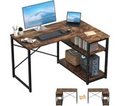 Escritorio Esquinero Pequeño en L de 110x80 cm con Almacenamiento, Escritorio de Esquina con Estante Reversible, Estable Mesa Ordenador en L para Oficina, Estudio o Secretaría, Marrón