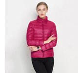 Abrigo de invierno para mujer, chaqueta ligera, cálido, corte ajustado con cuello alto, chaqueta de plumón, color liso.